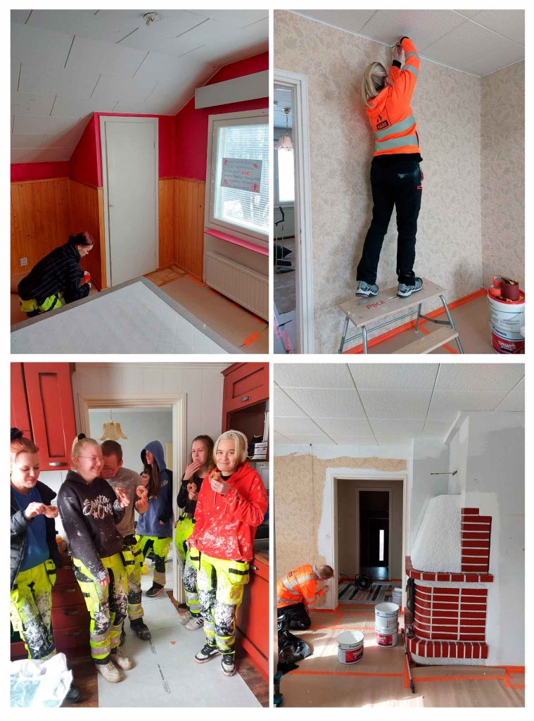 Valkeakosken ammattiopiston opiskelijat ja opettajat osallistuivat Ukrainasta saapuneiden perheiden auttamiseen ja remontoivat keväällä taloa heidän käyttöönsä. Kuvia remontista.
