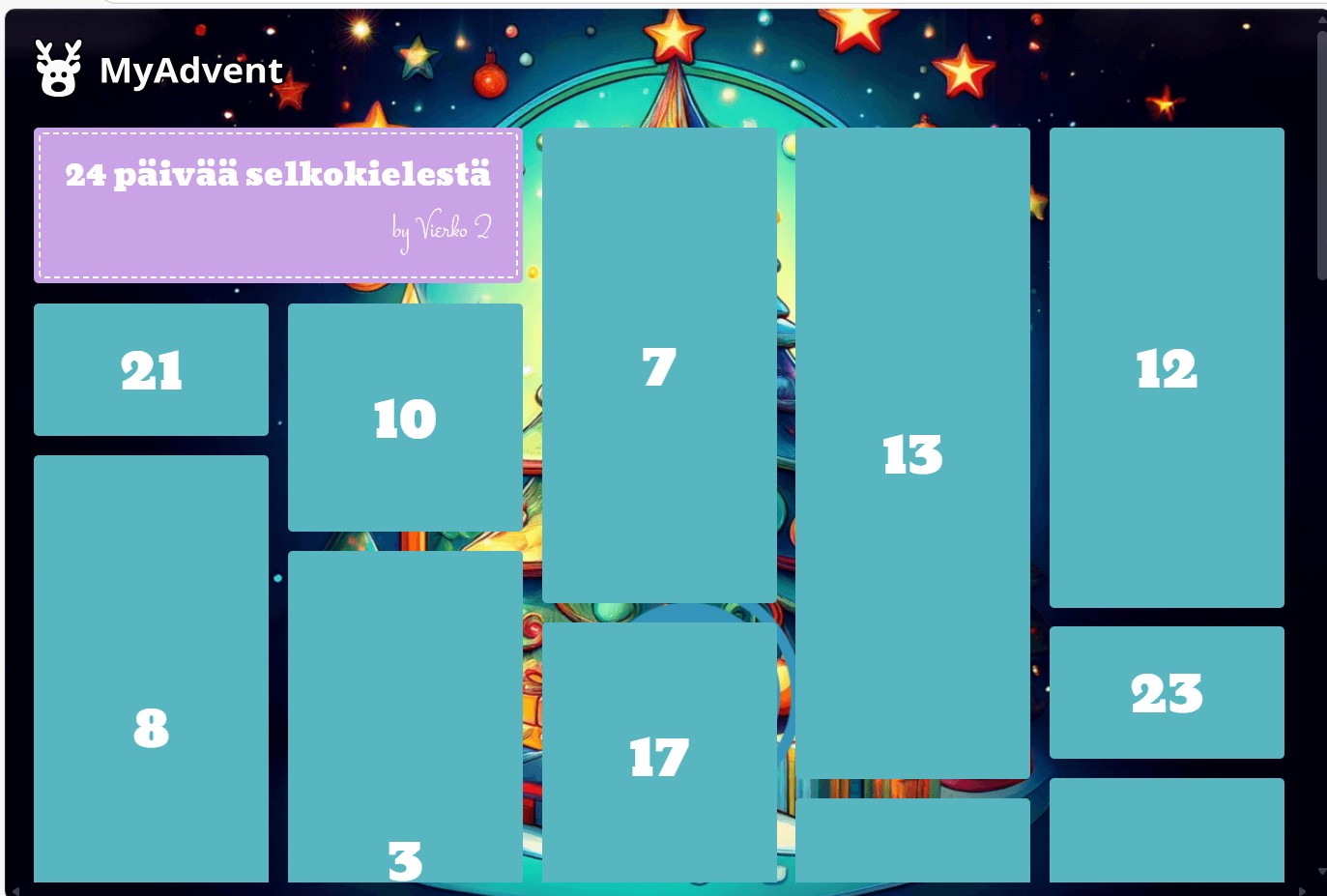 Adventtikalenterin luukut, Vierko 2 -hanke